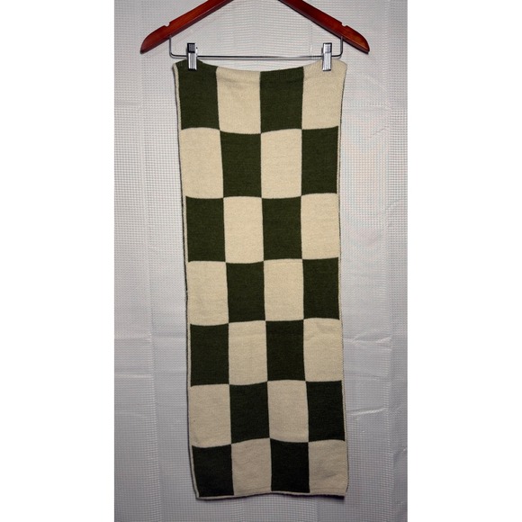 Other - Checkerboard‎ Scarf Green Cream Knit Warm Winter Accessory